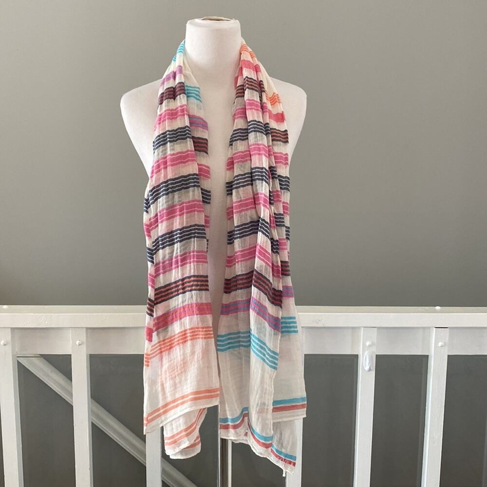 aerie White, Navy, Pink, Orange, Turquoise stripe Gauze / Muslin Scarf